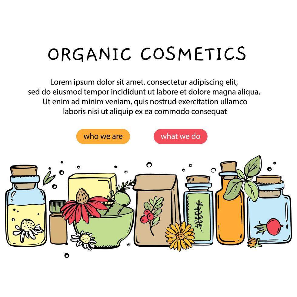 biologisch schoonheidsmiddelen web concept online op te slaan vector schetsen