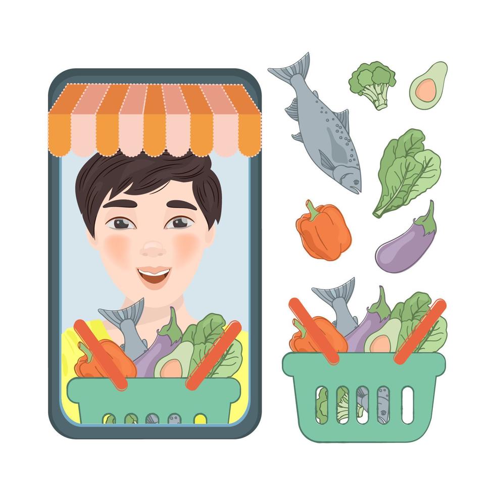 online keto voedsel handel smartphone vector illustratie reeks