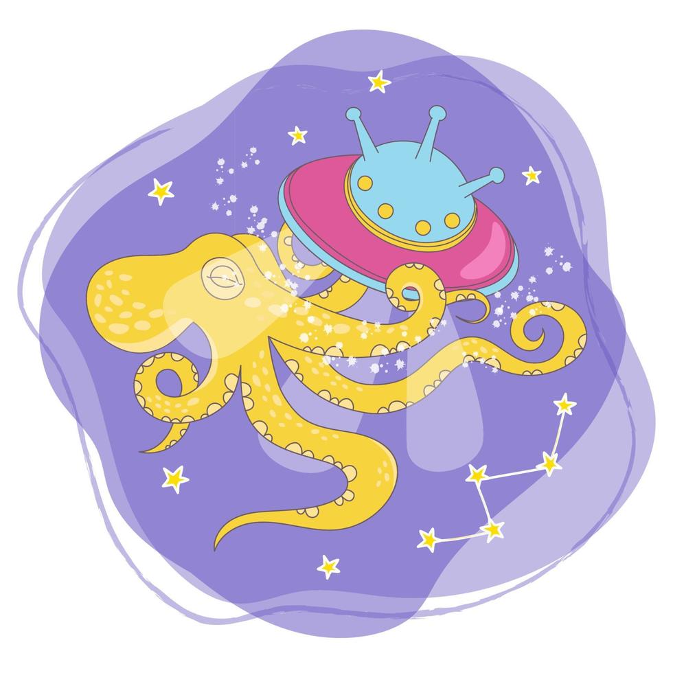 ruimte Octopus sterrenbeeld ufo tekenfilm vector illustratie reeks