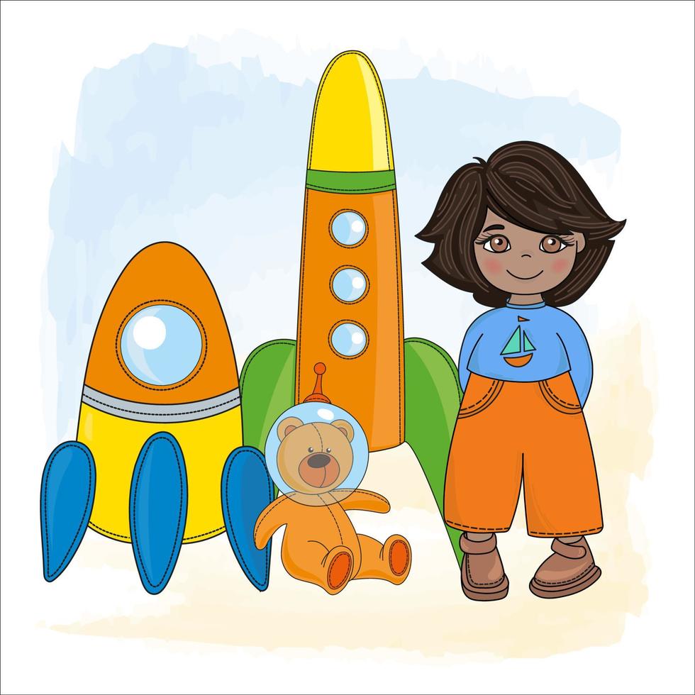 ruimte jongen droom van kinderen tekenfilm vector illustratie reeks