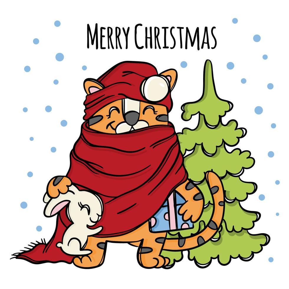 tijger nieuw jaar de kerstman claus met cadeaus vector illustratie reeks