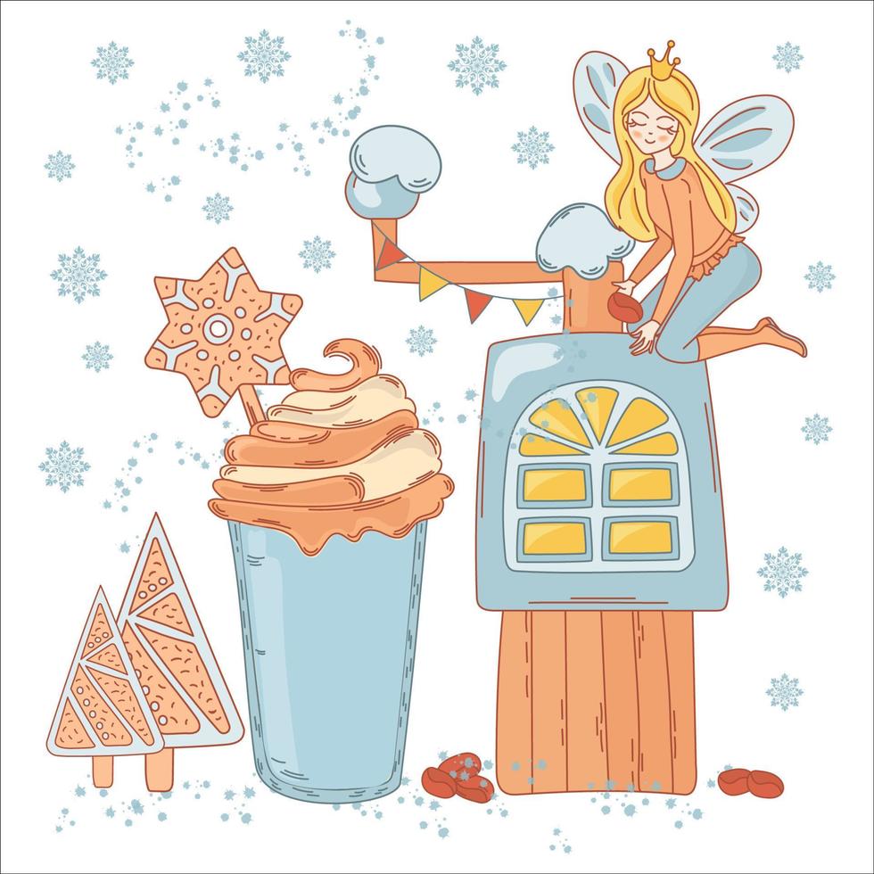 koffie humeur fee tekenfilm prinses vector illustratie reeks