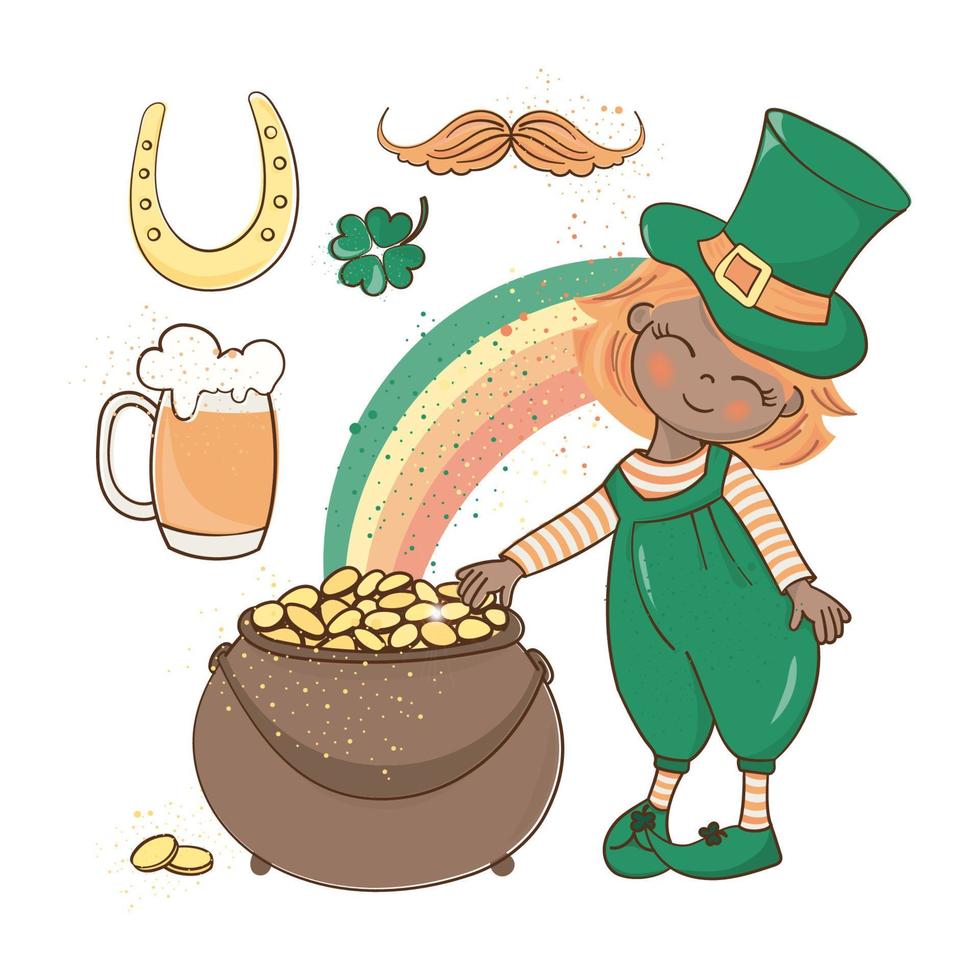 Patrick goud rood haren elf van Ierse folklore vector illustratie reeks