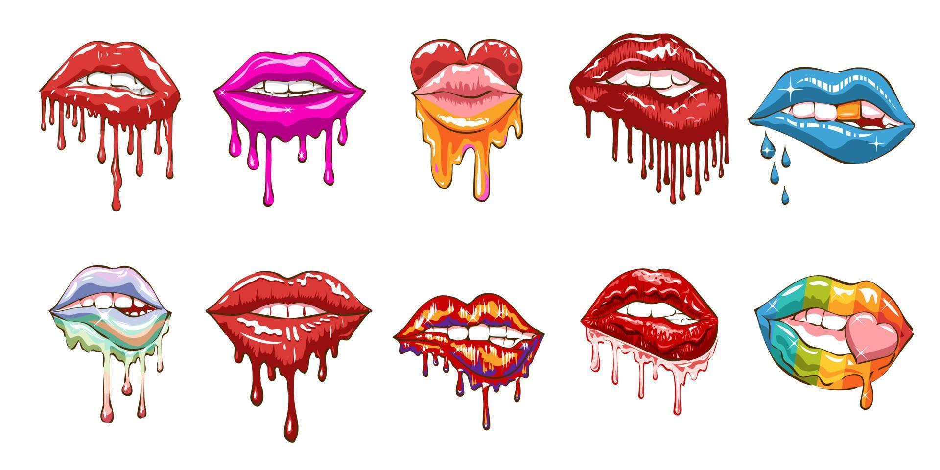 druipend lippen vector reeks verzameling grafisch clip art ontwerp