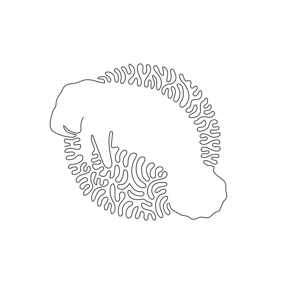 doorlopend kromme een lijn tekening van schattig lamantijn abstract kunst in cirkel. single lijn bewerkbare beroerte vector illustratie van herbivoor marinier zoogdieren voor logo, muur decor en poster afdrukken decoratie
