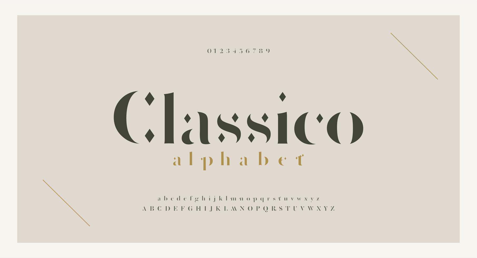 elegante alfabet letters serif-lettertype en nummer. klassieke belettering minimale mode. typografie lettertypen gewone hoofdletters, kleine letters en cijfers. vector illustratie