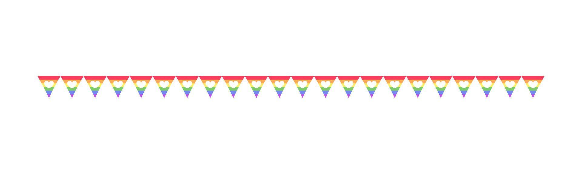 regenboog vlag met harten scheidingsteken. trots maand verdeler gemakkelijk vector illustratie clip art