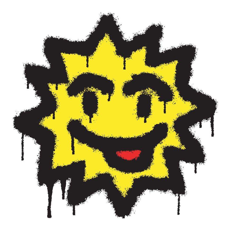 glimlachen gezicht emoticon graffiti met zwart verstuiven verf. vector illustratie