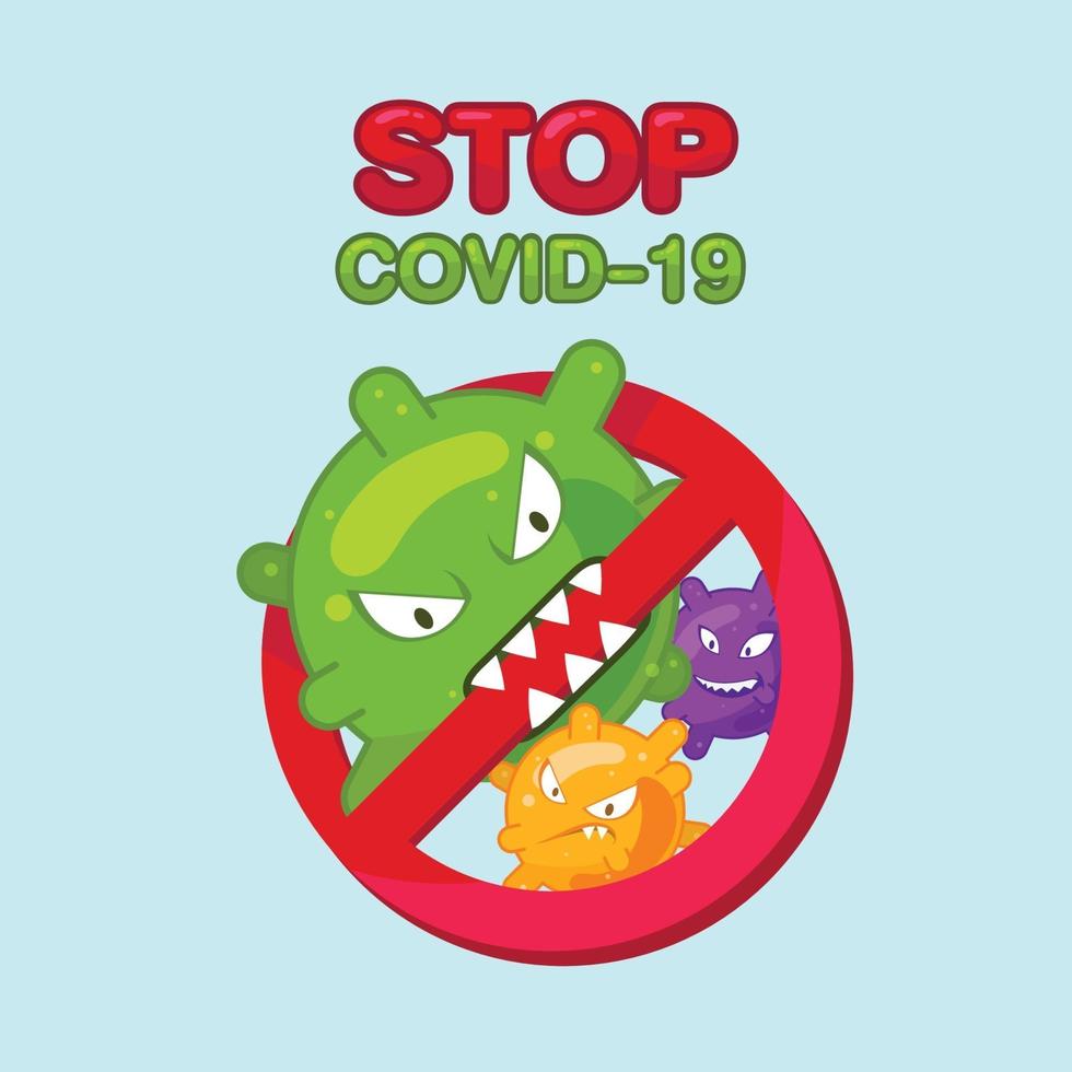 stop het coronavirus-teken in vlakke stijl. rood verbieden teken. geen infectie en stop coronavirusconcepten. wereld coronavirus en covid-19 uitbraak en pandemie-aanval concept. vector