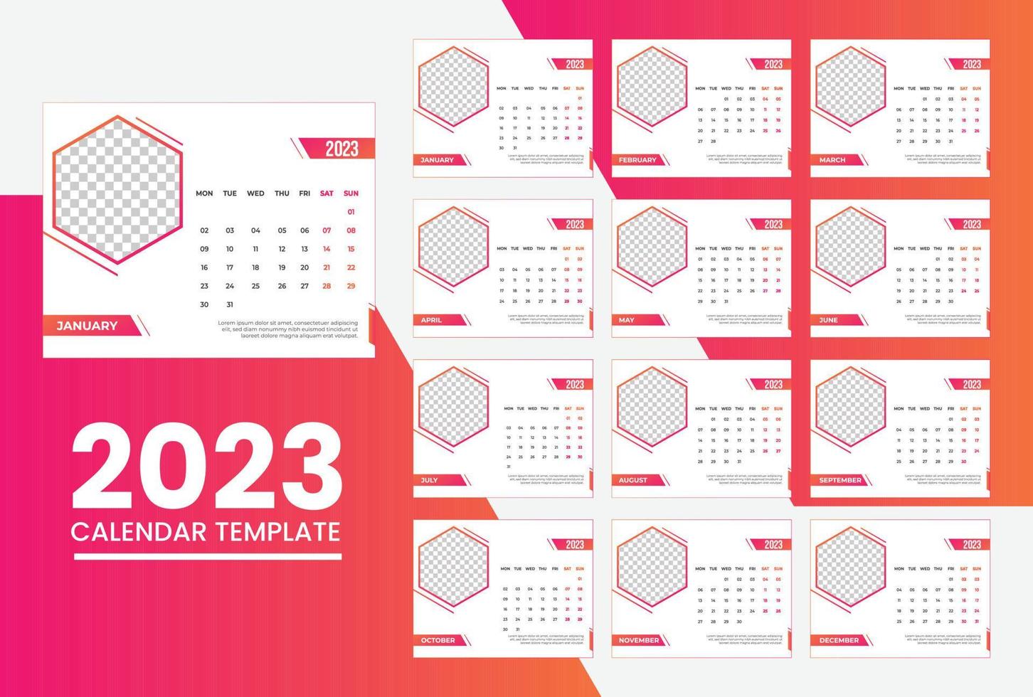 2023 nieuw jaar schoon bureau kalender sjabloon vector