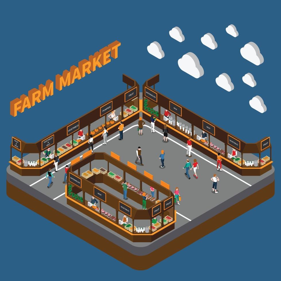 boerderij lokale markt isometrische samenstelling vector