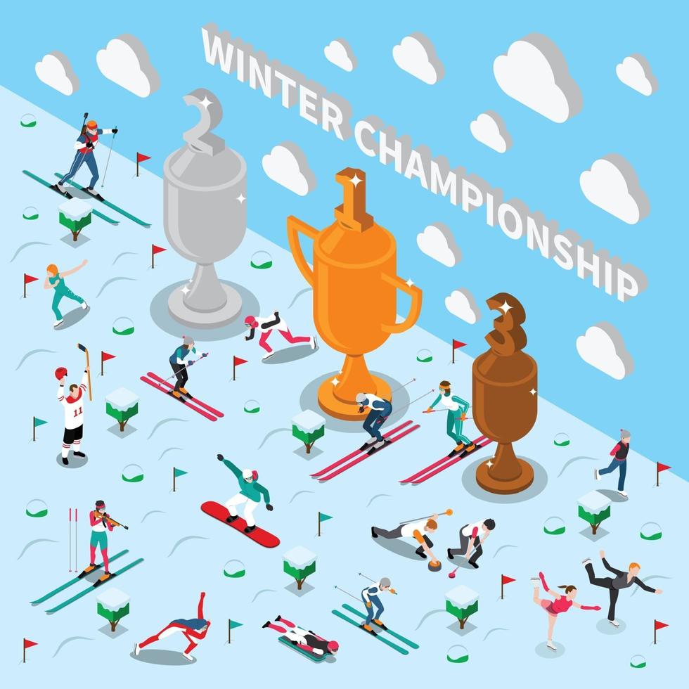 wintersport isometrische mensen samenstelling vector
