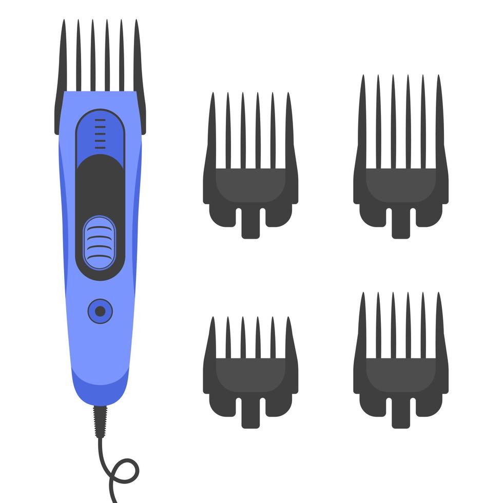 elektrisch haar- tondeuse met een reeks van mondstukken van verschillend maten. vector illustratie.