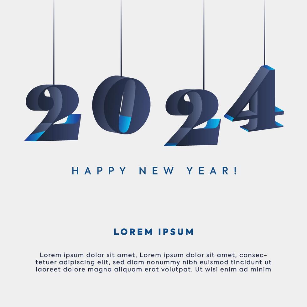 2024 nieuw jaar. gelukkig nieuw jaar 2024 viering spandoek. 2024 ophangingen in donker blauw kleur. nieuw jaar partij uitnodiging kaart. nieuw jaar feesten. vector