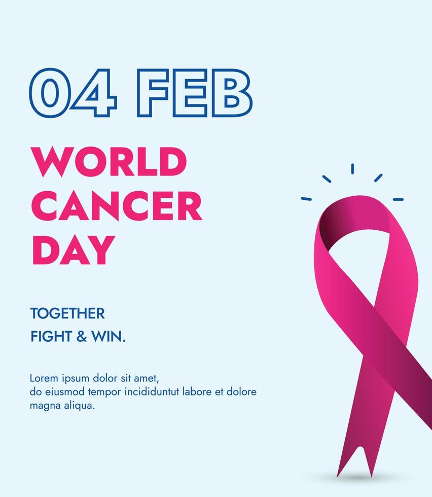 4 feb wereld kanker dag. wereld kanker dag bewustzijn na. wereld kanker dag post met roze lint Aan cyaan achtergrond. 4 februari sociaal media na. vector