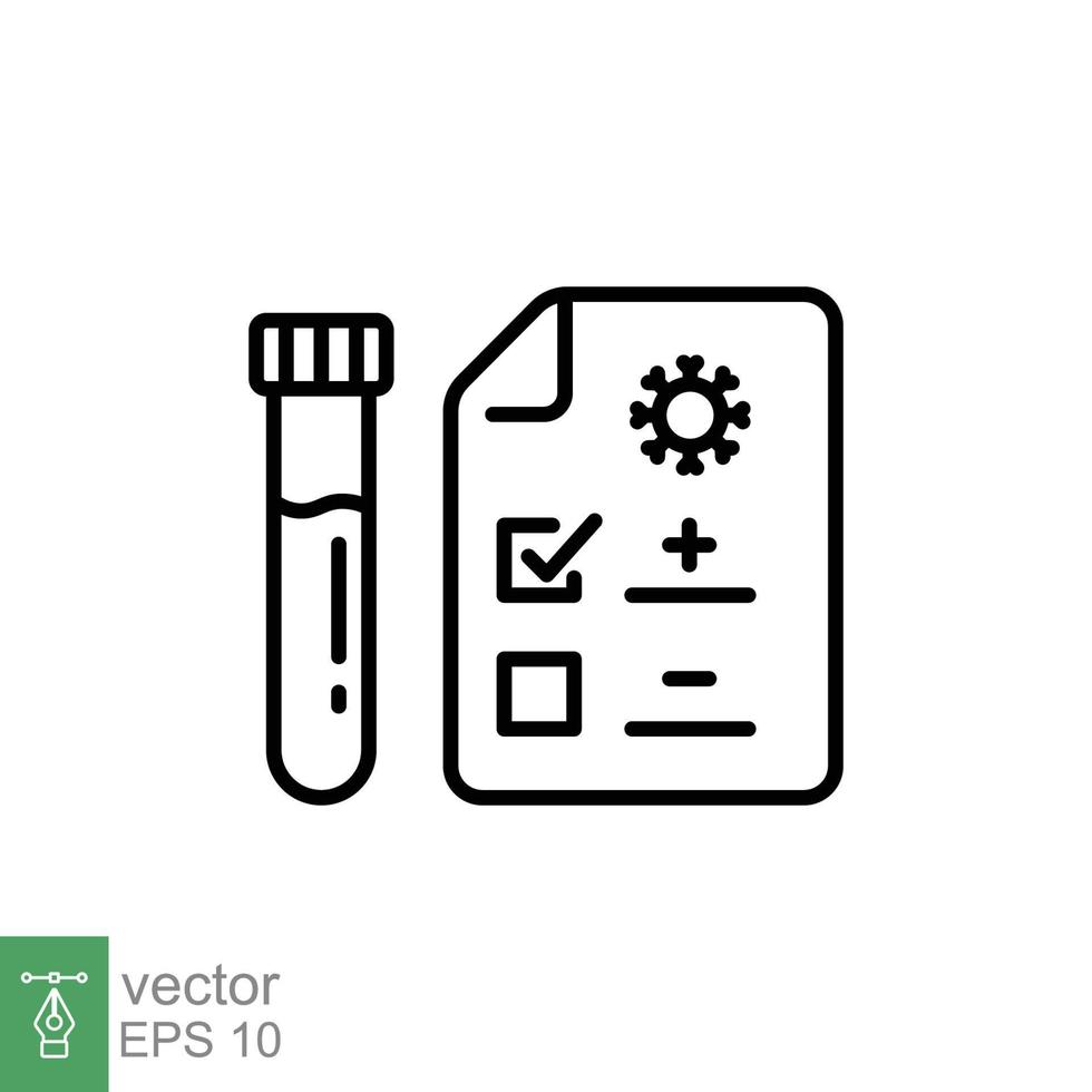 covid test lijn icoon. gemakkelijk schets stijl. positief corona virus resultaat, negatief, snel, plasma, Onderzoek, medisch concept. vector illustratie geïsoleerd Aan wit achtergrond. eps 10.