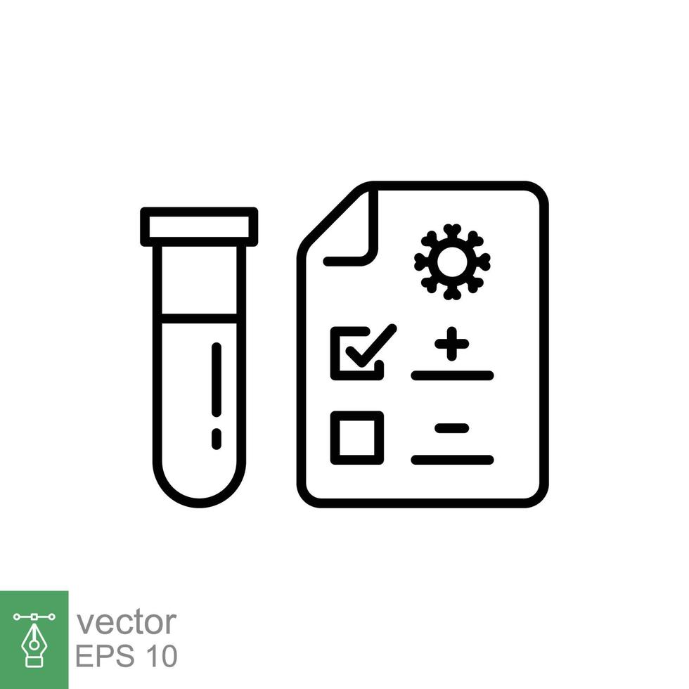 covid test lijn icoon. gemakkelijk schets stijl. positief corona virus resultaat, negatief, snel, plasma, Onderzoek, medisch concept. vector illustratie geïsoleerd Aan wit achtergrond. eps 10.