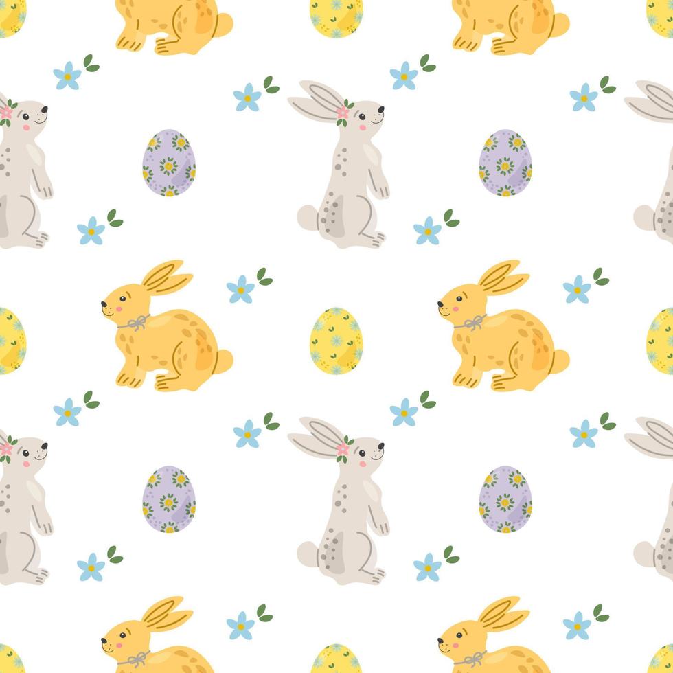 naadloos herhaald oppervlakte vector patroon ontwerp met schattig weinig wit konijntjes en Pasen eieren in hand getekend stijl. omhulsel papier, groet kaarten, textiel ontwerp.