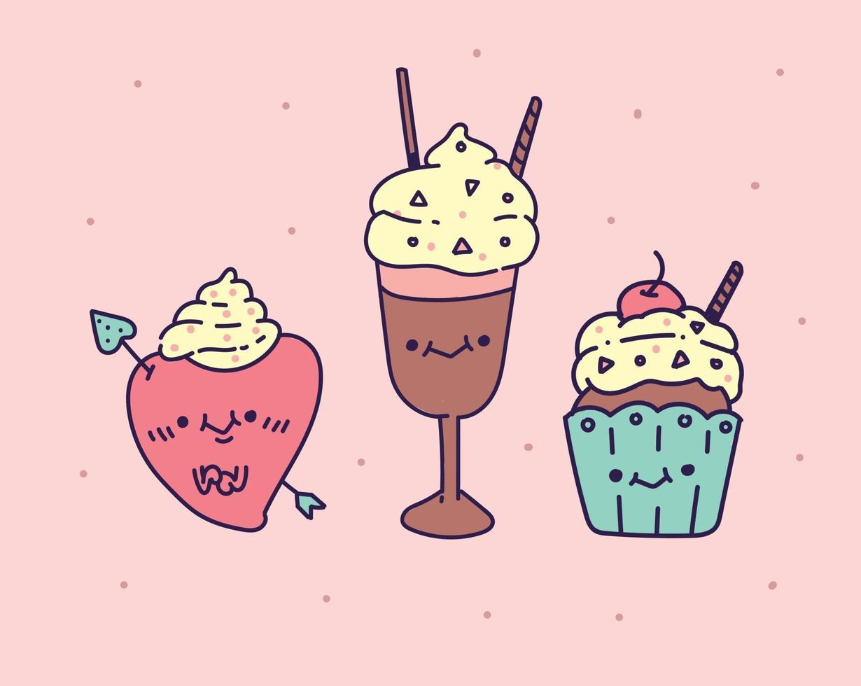 set van kleurrijke smakelijke geïsoleerde ijsjes. ijs vector illustratie tekening in doodle stijl