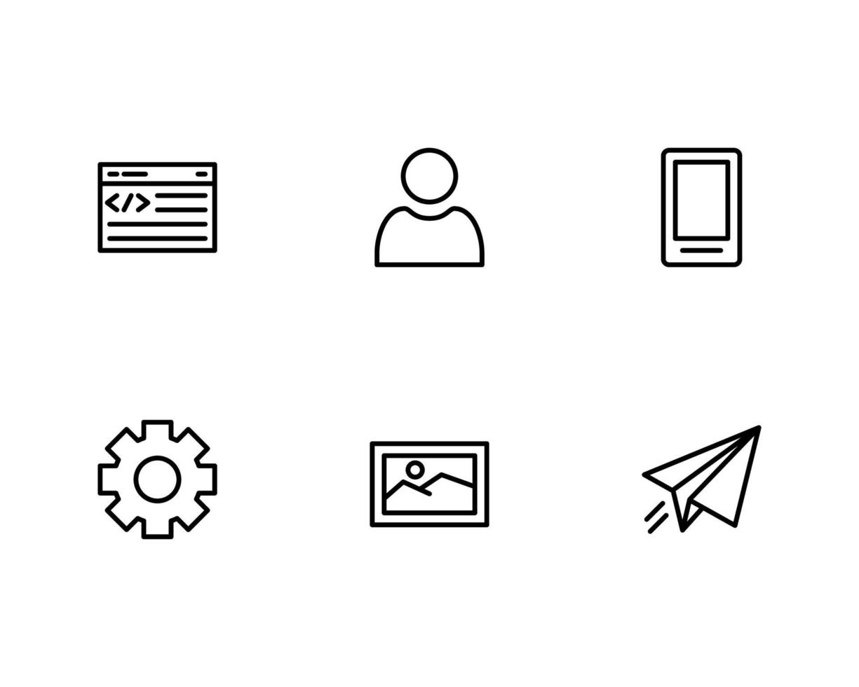 mix ui icon set met codering, website, gebruiker, smartphone, tandrad, afbeelding, papieren vlakpictogram vector