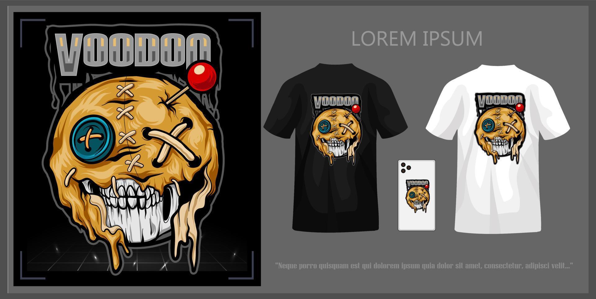 voodoo gemaskeerd schedel pop illustratie t-shirt ontwerp compleet met model. vector