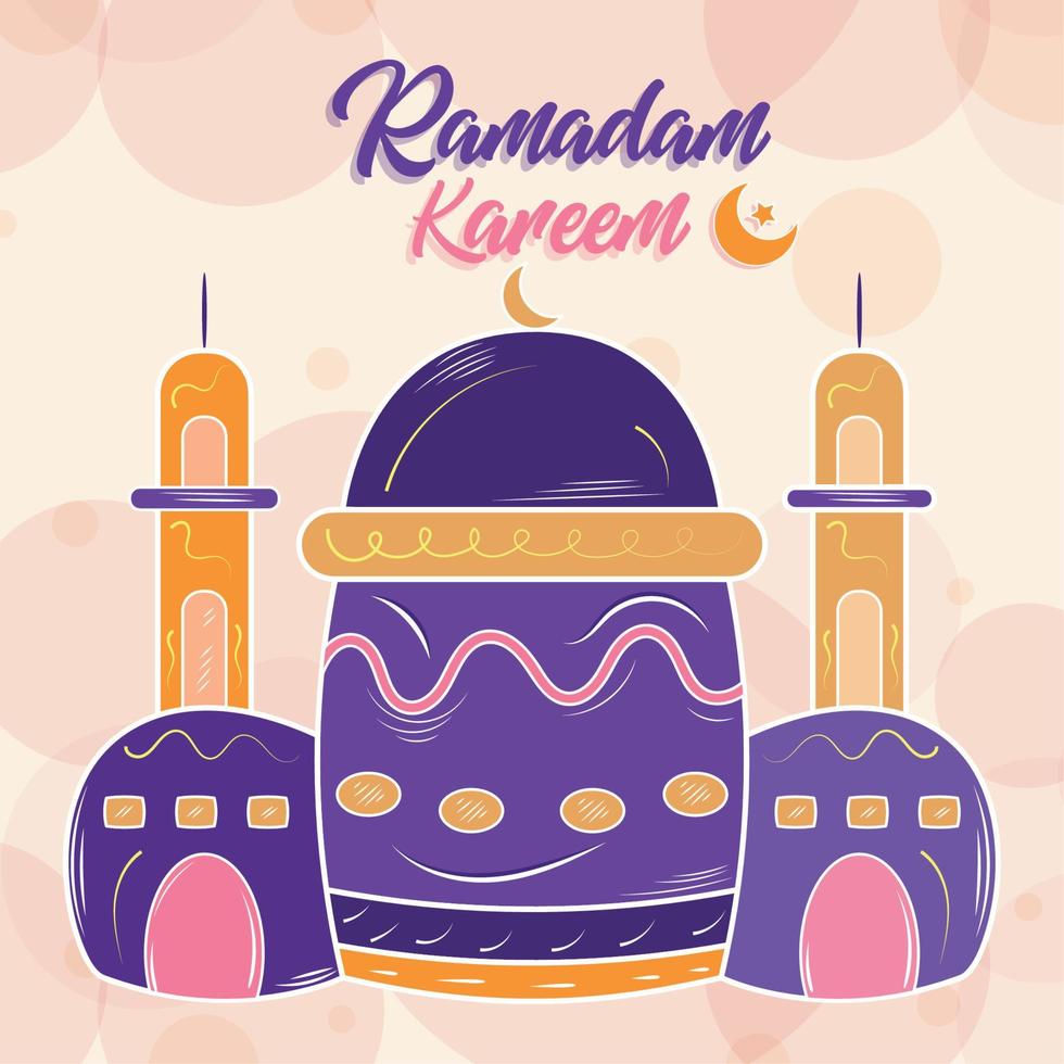 gekleurde ramadam kareem poster met schetsen van moskee vector illustratie