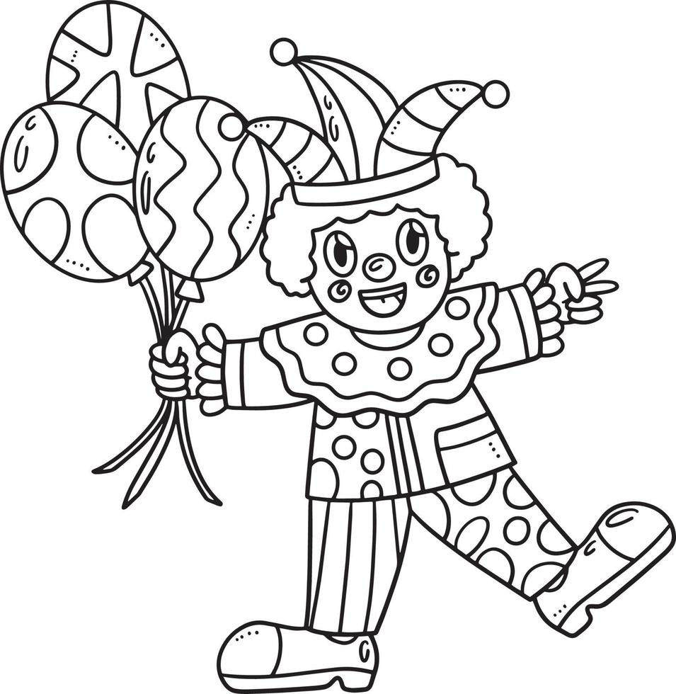 verjaardag clown met ballon geïsoleerd kleur bladzijde vector