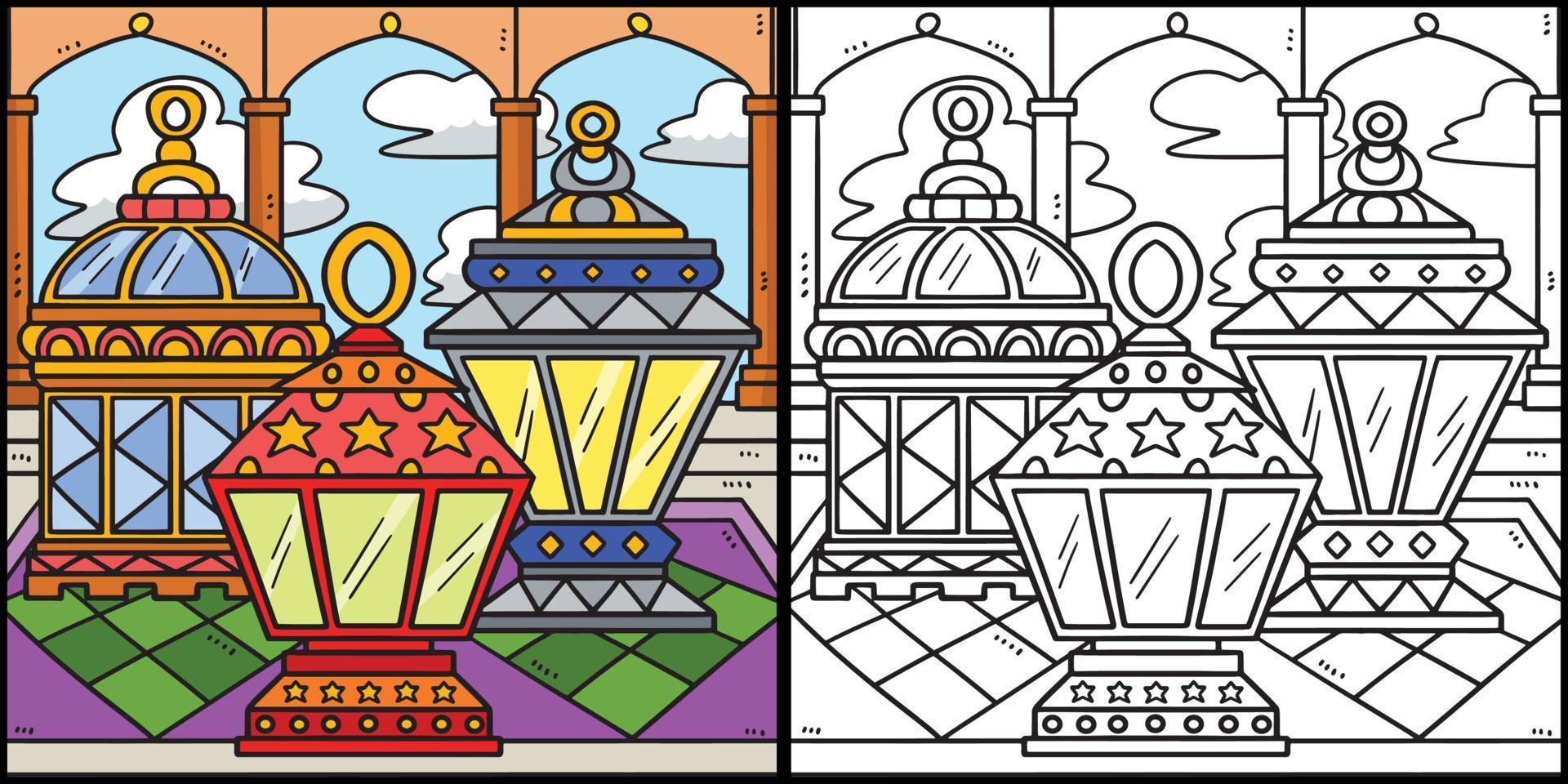 Ramadan lantaarn kleur bladzijde illustratie vector