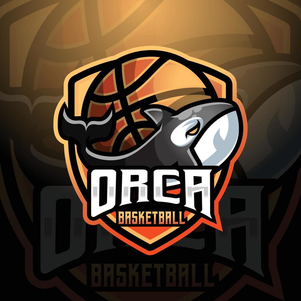 orka moordenaar walvis mascotte basketbal team logo ontwerp vector met modern illustratie concept stijl voor insigne, embleem en t-shirt afdrukken. logo voor sport, gamer, wimpel, liga en esport team.