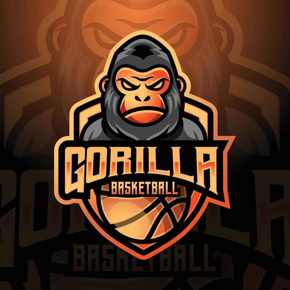 gorilla aap mascotte basketbal team logo ontwerp vector met modern illustratie concept stijl voor insigne, embleem en t-shirt afdrukken. modern gorilla schild logo illustratie voor sport, gamer, liga