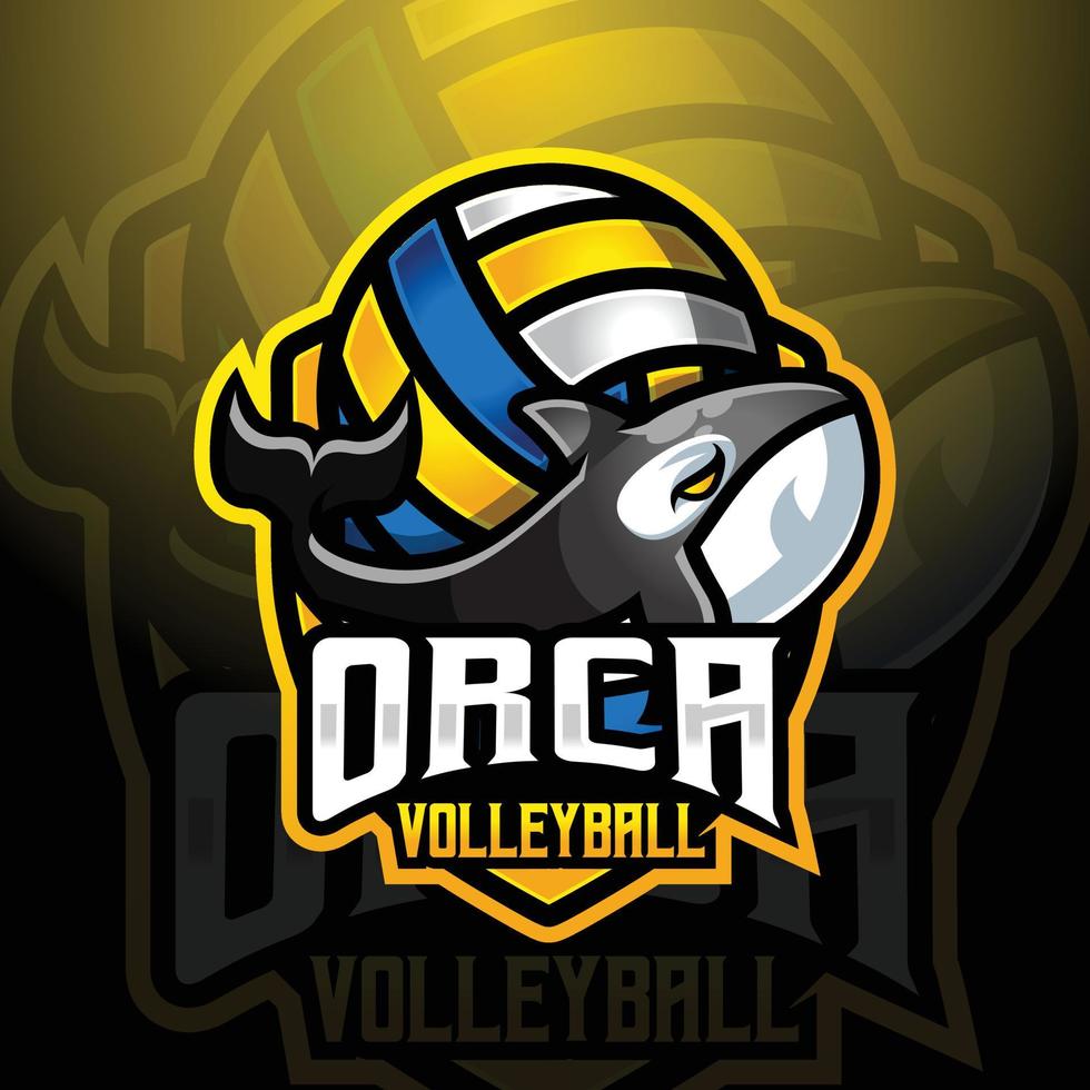 orka moordenaar walvis mascotte volleybal team logo ontwerp vector met modern illustratie concept stijl voor insigne, embleem en t-shirt afdrukken. modern orka moordenaar walvis schild logo illustratie voor sport-