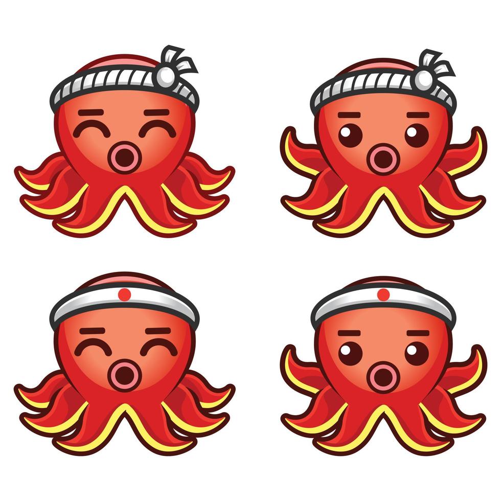 vector vlak ontwerp tekenfilm takoyaki Octopus karakters. schattig mochi mascotte vriendschap. reeks van tekens voor groet kaart illustratie sjabloon en logo.