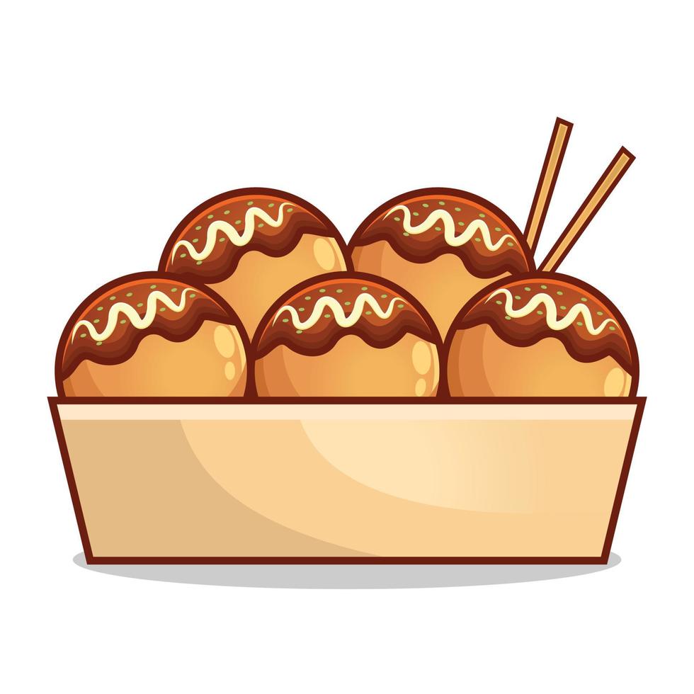 schattig takoyaki illustratie. Japans traditioneel voedsel of tussendoortje illustratie vector voor poster, behang, afdrukbare decoratief. tekenfilm vlak ontwerp kunst pastel kleuren Aan wit achtergrond sjabloon.