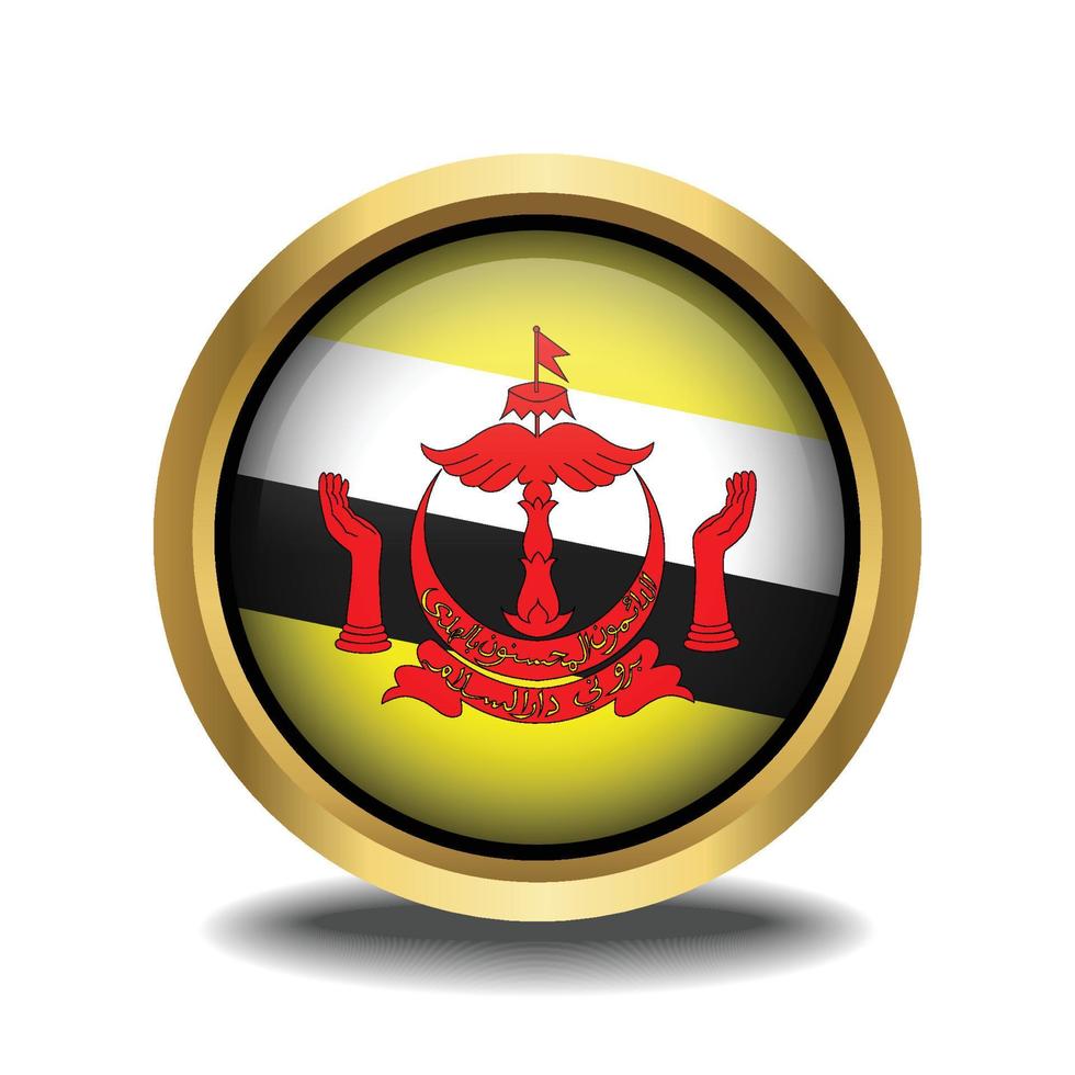 Brunei vlag cirkel vorm knop glas in kader gouden vector