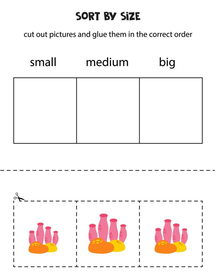 soort zee onkruid door maat. leerzaam werkblad voor kinderen. vector