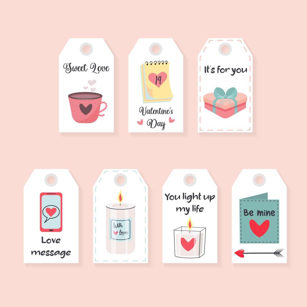 valentijnsdag dag liefde geschenk tags set. romantisch etiketten met liefde citaten. vector