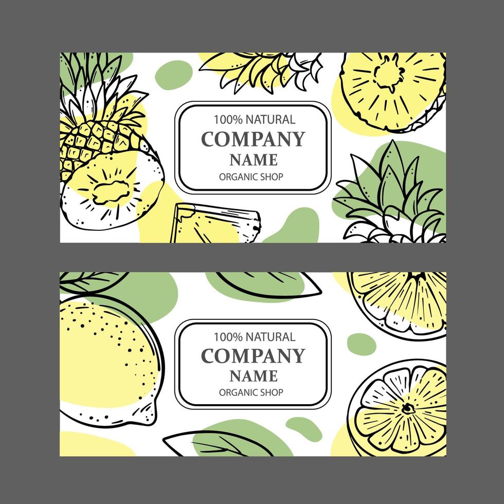 ananas citroen etiketten ontwerp schetsen vector illustratie reeks