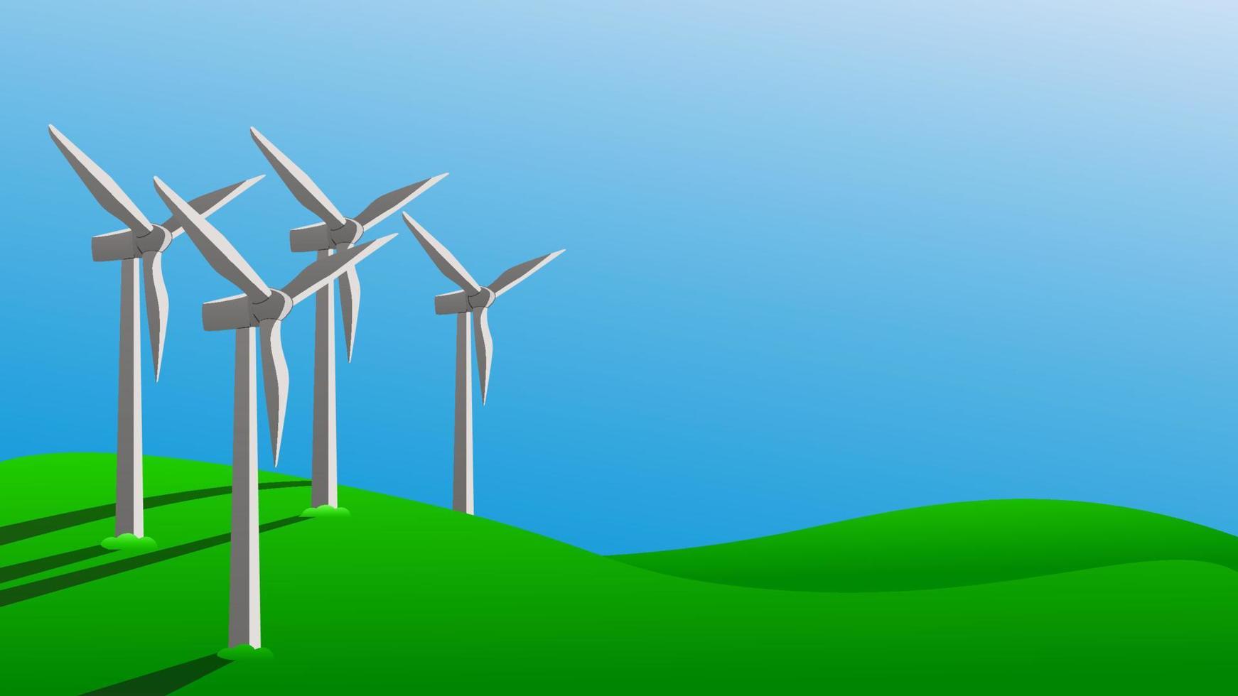 concept gebruik makend van groen energie naar beschermen omgeving. windmolens genereren elektriciteit Aan groen gras. vector illustratie.