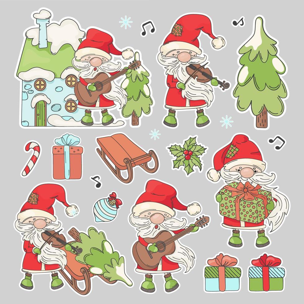 de kerstman Kerstmis stickers musical vector illustratie reeks