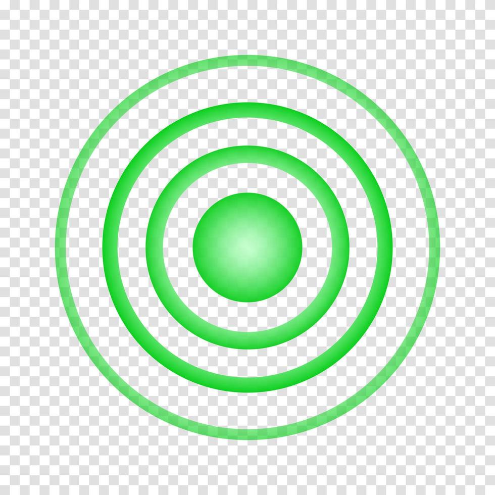 concentrisch groen teken. genezing, doelwit, doel, pijnstiller symbool. ronde lokalisatie icoon. radar, geluid of sonar Golf vector
