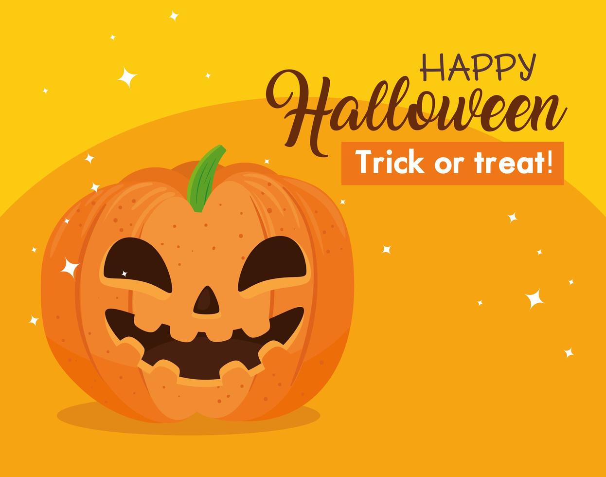 gelukkige halloween-banner met glimlachende pompoen op oranje achtergrond vector