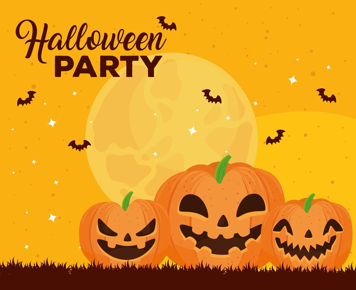 gelukkige halloween-banner met het vliegen van pompoenen en vleermuizen vector