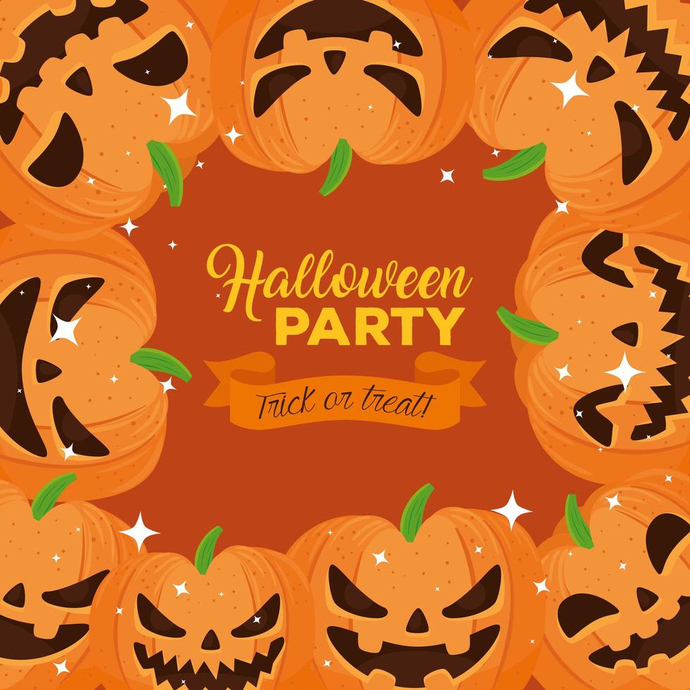 happy halloween party banner met frame van pompoenen vector