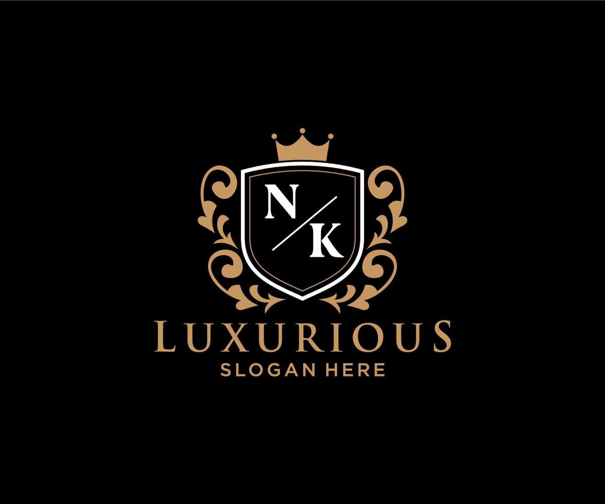 eerste nk brief Koninklijk luxe logo sjabloon in vector kunst voor restaurant, royalty, boetiek, cafe, hotel, heraldisch, sieraden, mode en andere vector illustratie.