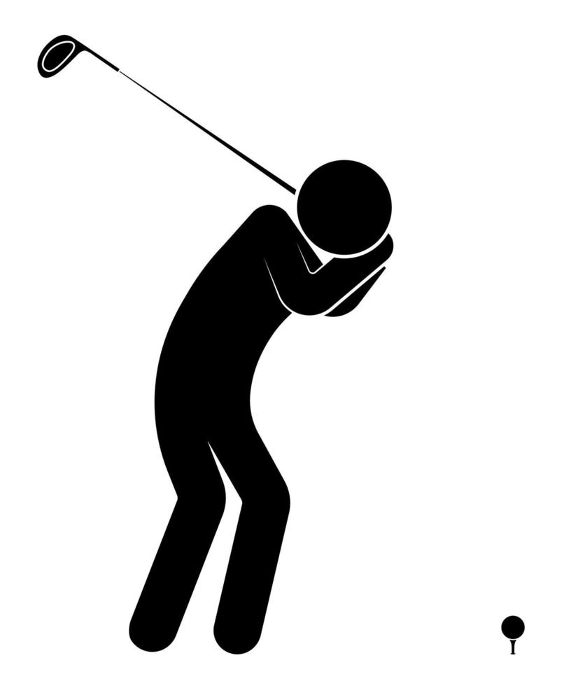 stok figuur, speler golfspeler schommels zijn club naar raken bal Aan tee. actief levensstijl. vector
