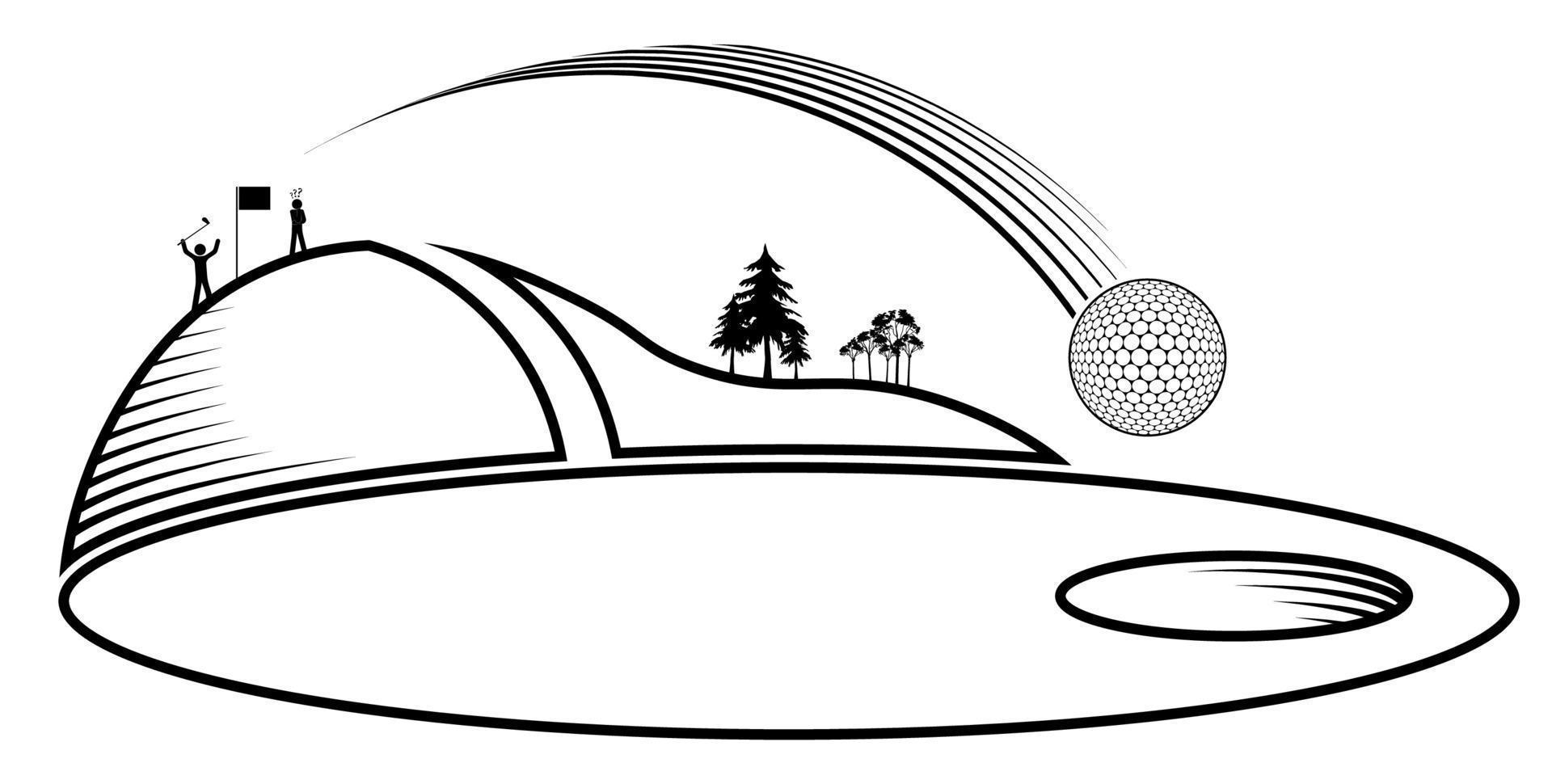 stok figuren, groep van golfers zijn spelen Aan veld. sport- golf bal vliegt in gat na precisie raken. gezond levensstijl. vector