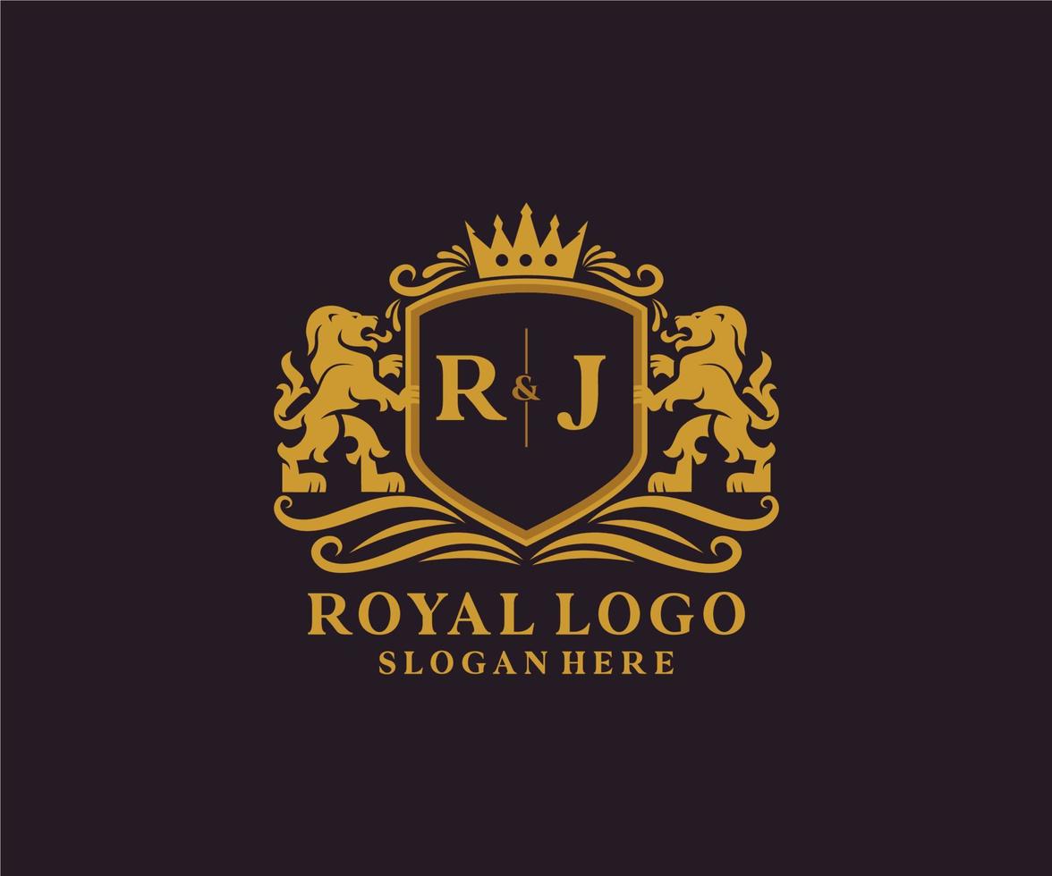 eerste rj brief leeuw Koninklijk luxe logo sjabloon in vector kunst voor restaurant, royalty, boetiek, cafe, hotel, heraldisch, sieraden, mode en andere vector illustratie.