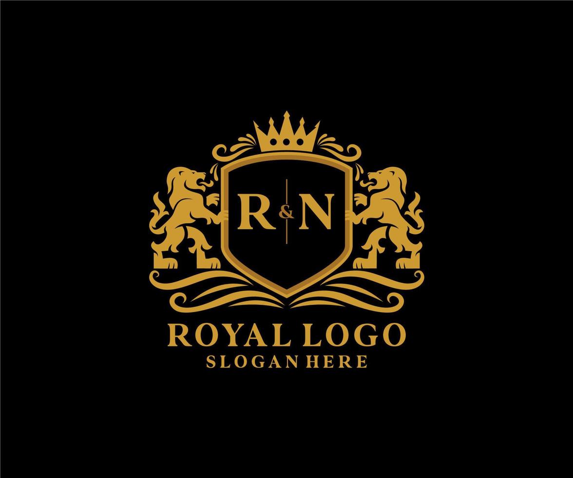 eerste rn brief leeuw Koninklijk luxe logo sjabloon in vector kunst voor restaurant, royalty, boetiek, cafe, hotel, heraldisch, sieraden, mode en andere vector illustratie.