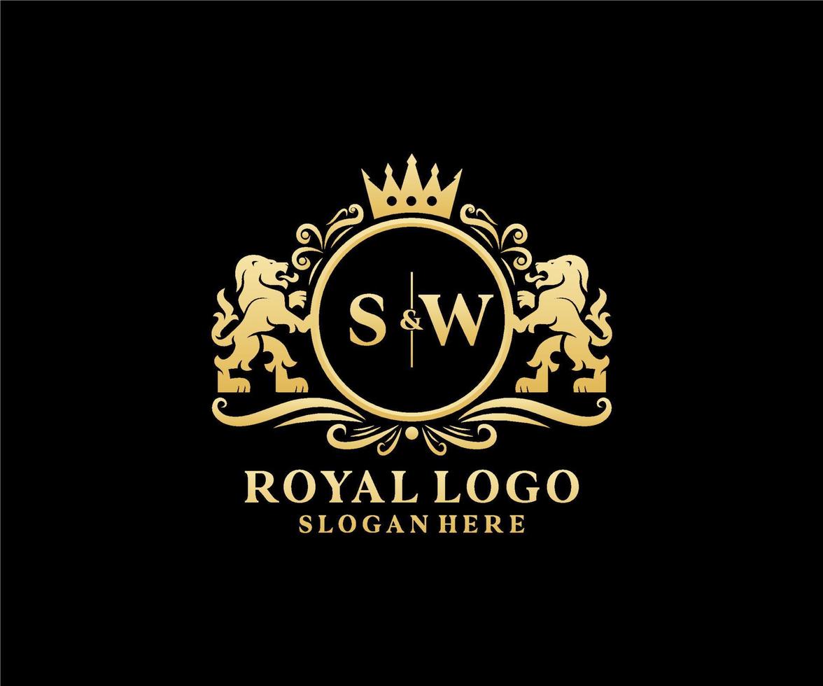 eerste sw brief leeuw Koninklijk luxe logo sjabloon in vector kunst voor restaurant, royalty, boetiek, cafe, hotel, heraldisch, sieraden, mode en andere vector illustratie.