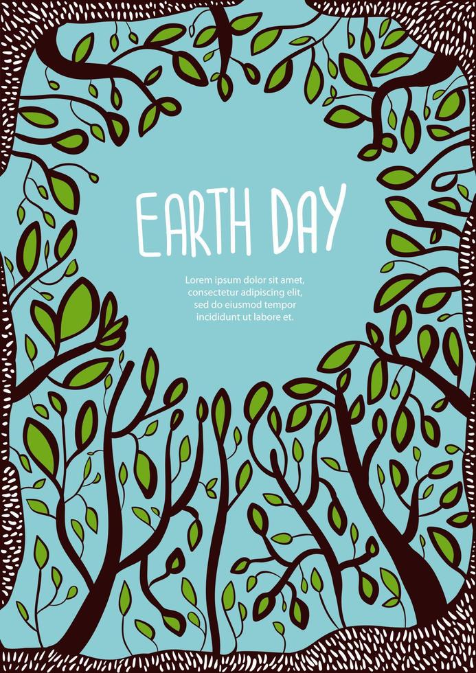 aarde dag poster. vector illustratie met bomen en bladeren. wereld milieu dag. ecologie behoud concept. co2 probleem.